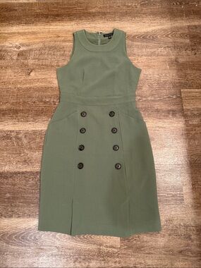 Banana Republic Olive Green Sleeveless Midi Dress with Double-Breasted Buttons